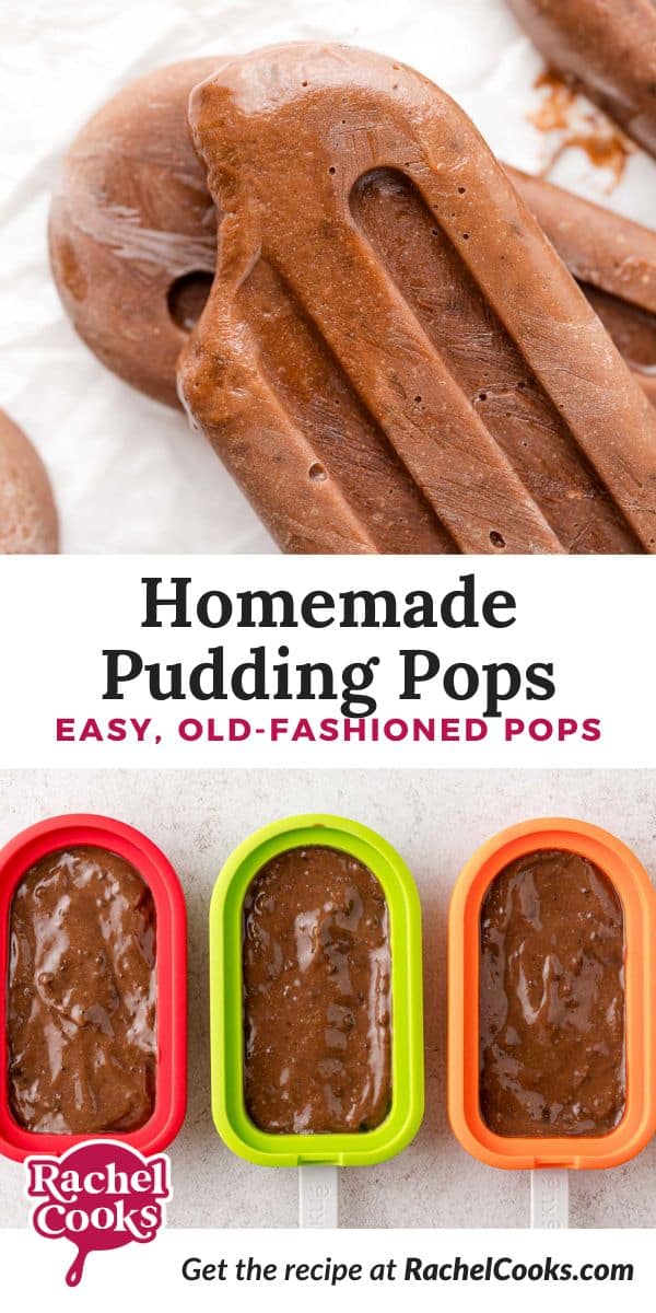 Homemade Pudding Pops Pinterest graphic with text and photos.