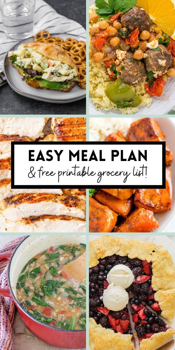 Meal plan 85 preview graphic with text and photos of recipes included.