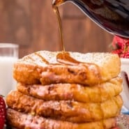 Stuffed French Toast Pinterest graphic with text and photos.