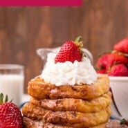 Stuffed French Toast Pinterest graphic with text and photos.
