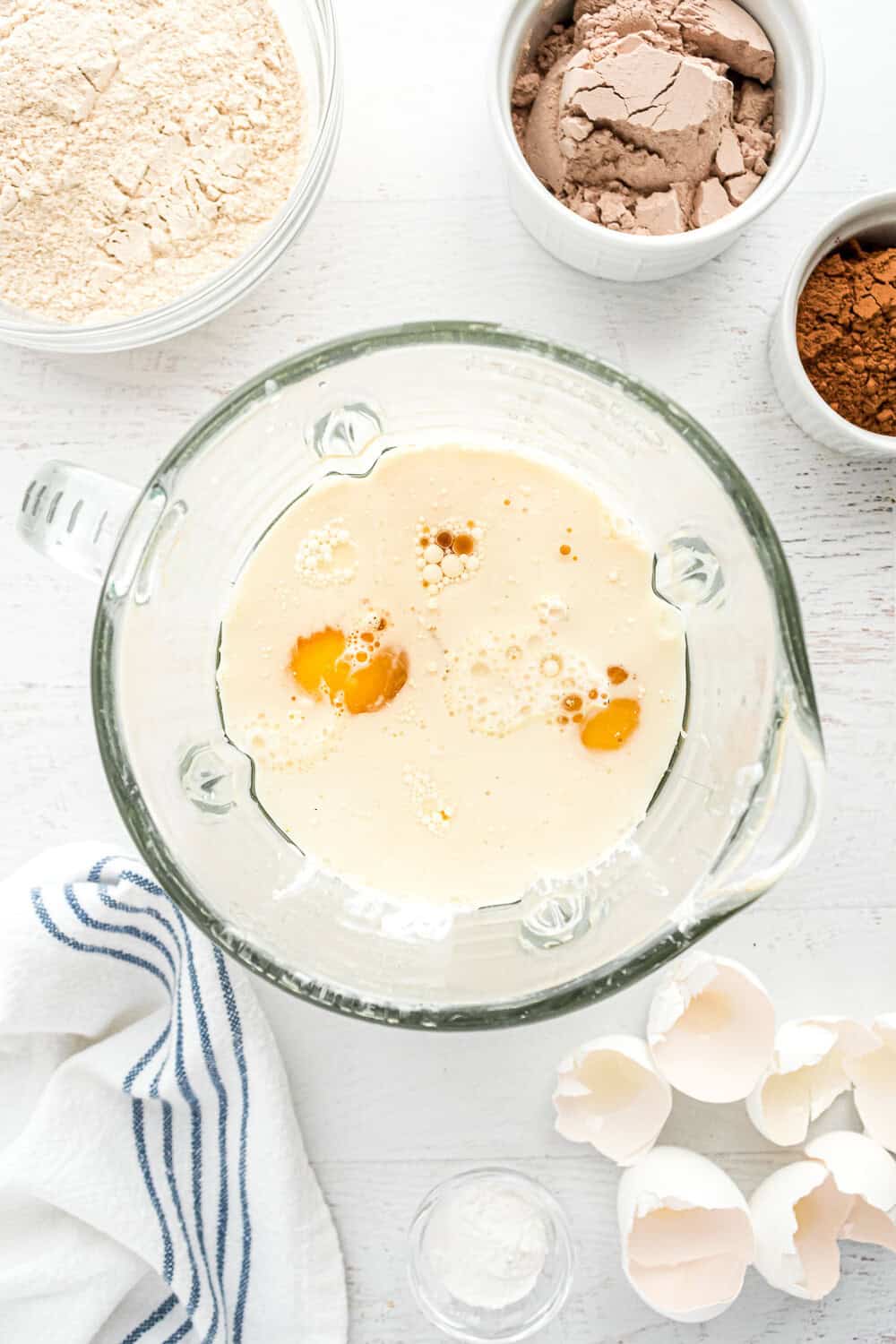 Wet ingredients in a bowl.
