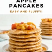 Apple Pancakes Pinterest graphic with text and photos.
