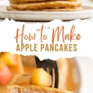Apple Pancakes Pinterest graphic with text and photos.