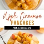 Apple Pancakes Pinterest graphic with text and photos.
