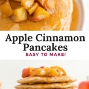 Apple Pancakes Pinterest graphic with text and photos.