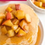 Apple Pancakes Pinterest graphic with text and photos.