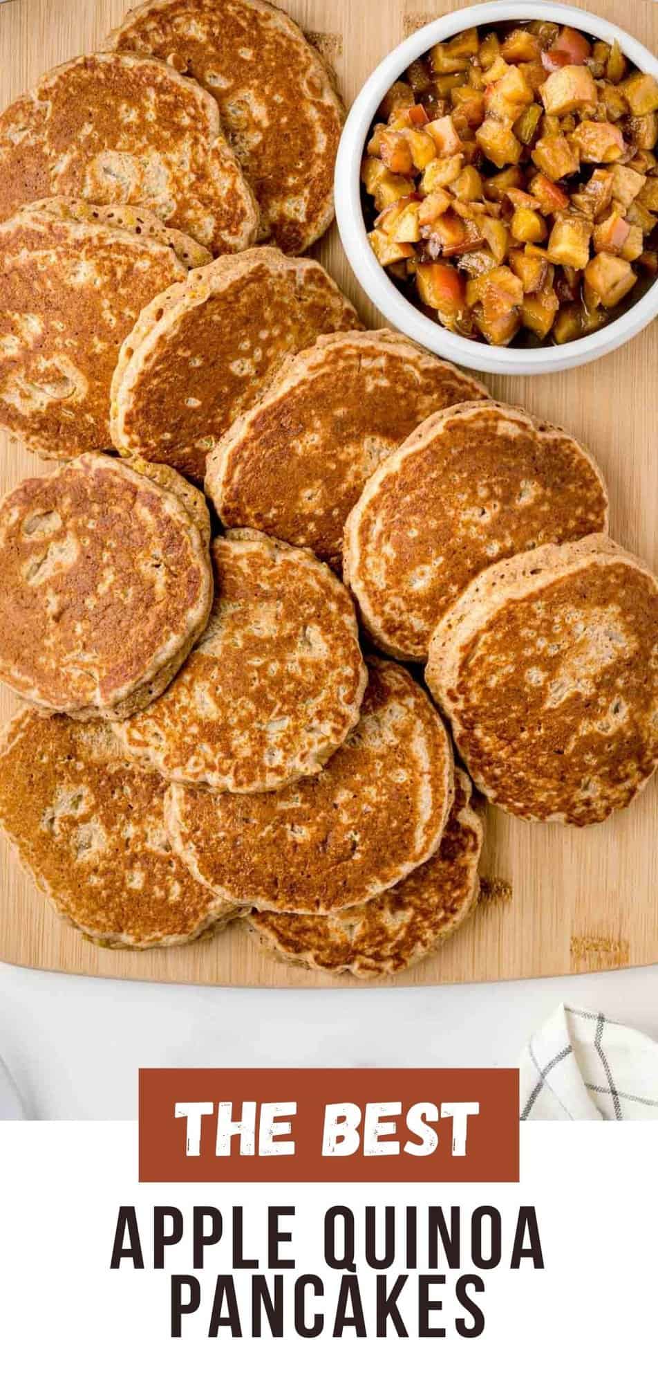 Apple Quinoa Pancakes Pinterest graphic with text and photos.