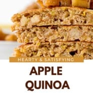 Apple Quinoa Pancakes Pinterest graphic with text and photos.