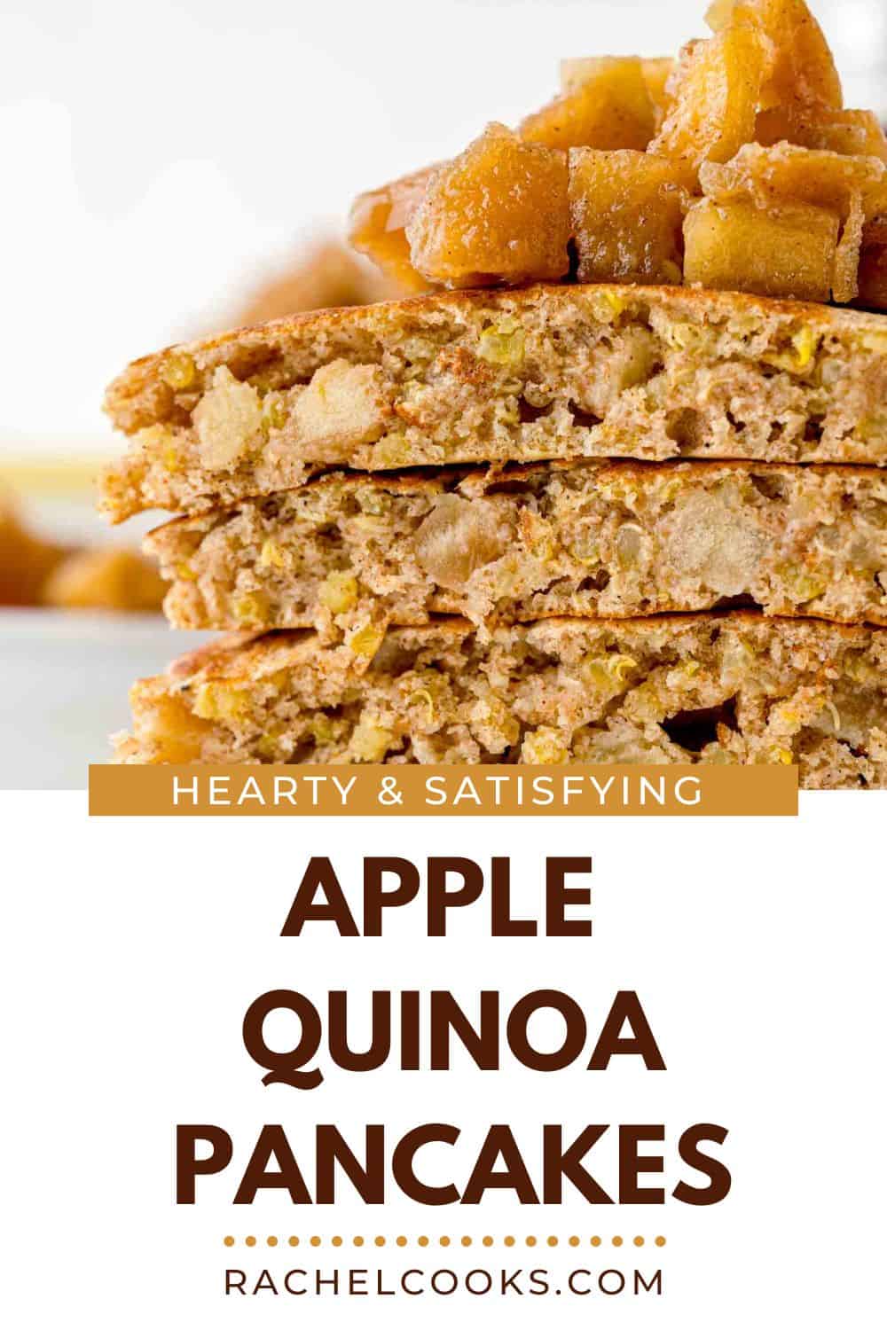 Apple Quinoa Pancakes Pinterest graphic with text and photos.