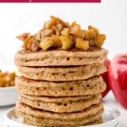 Apple Quinoa Pancakes Pinterest graphic with text and photos.
