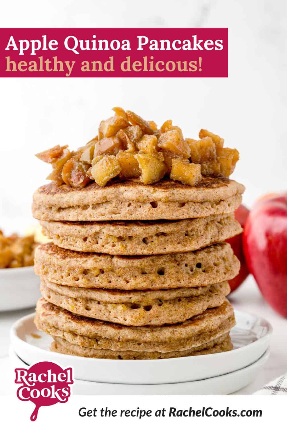 Apple Quinoa Pancakes Pinterest graphic with text and photos.