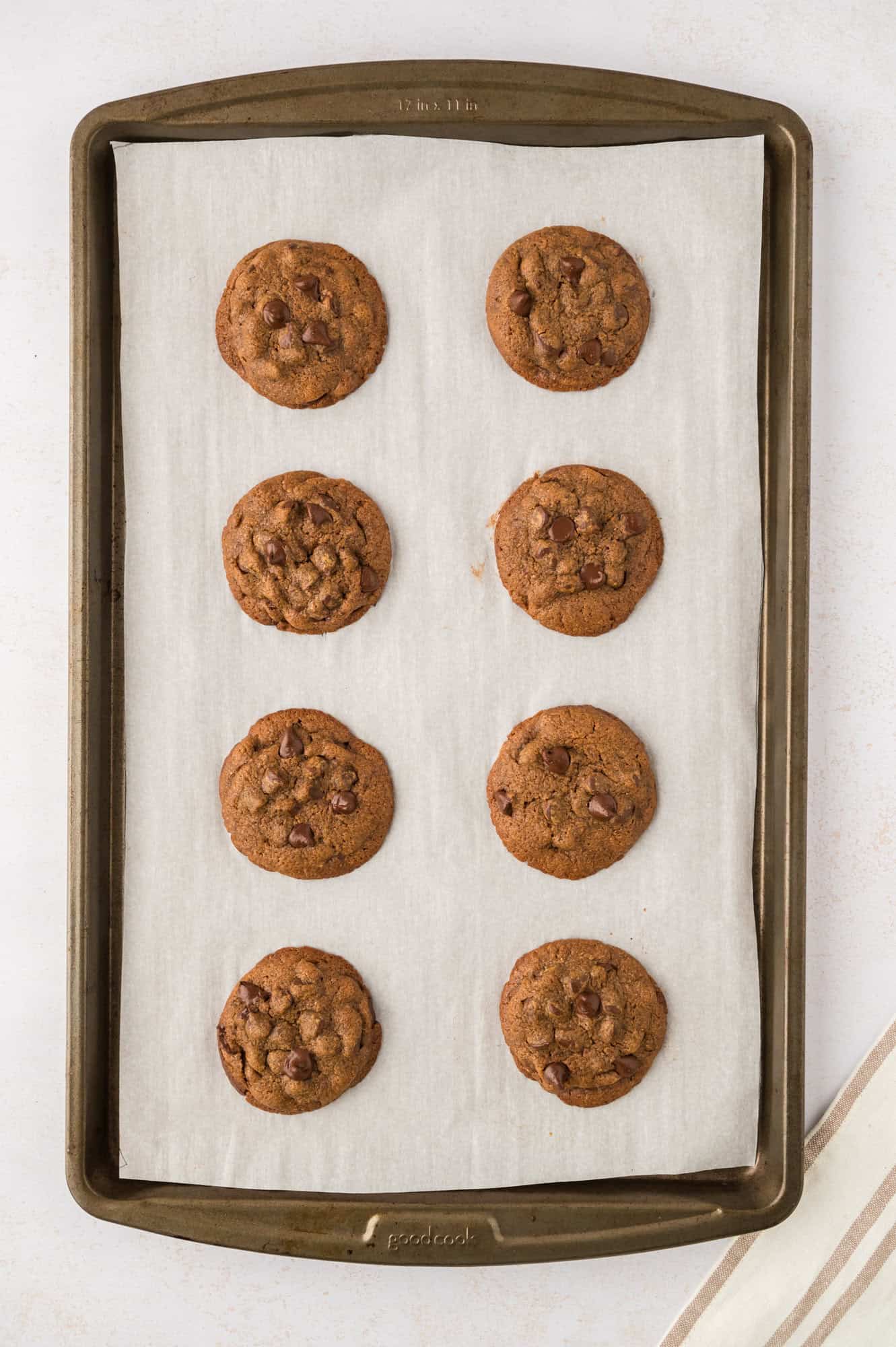 Baked cookies, still on cookie sheet.