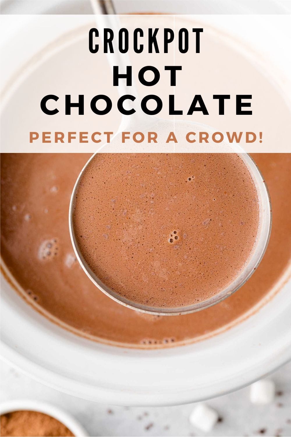 Crockpot Hot Chocolate Pinterest graphic with text and photos.