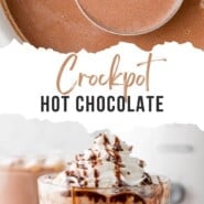 Crockpot Hot Chocolate Pinterest graphic with text and photos.