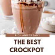 Crockpot Hot Chocolate Pinterest graphic with text and photos.