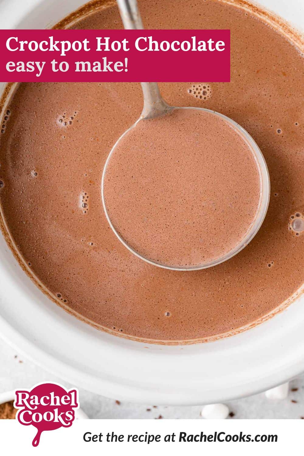 Crockpot Hot Chocolate Pinterest graphic with text and photos.