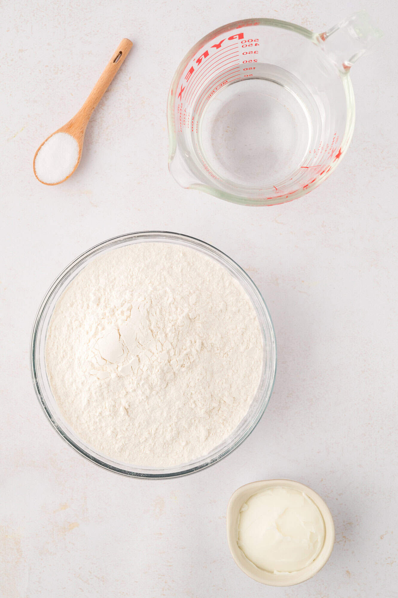 Overhead view of ingredients needed for tortillas.