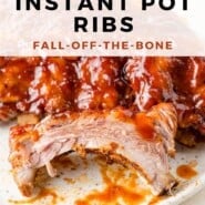 Instant Pot Ribs Pinterest graphic with text and photos.