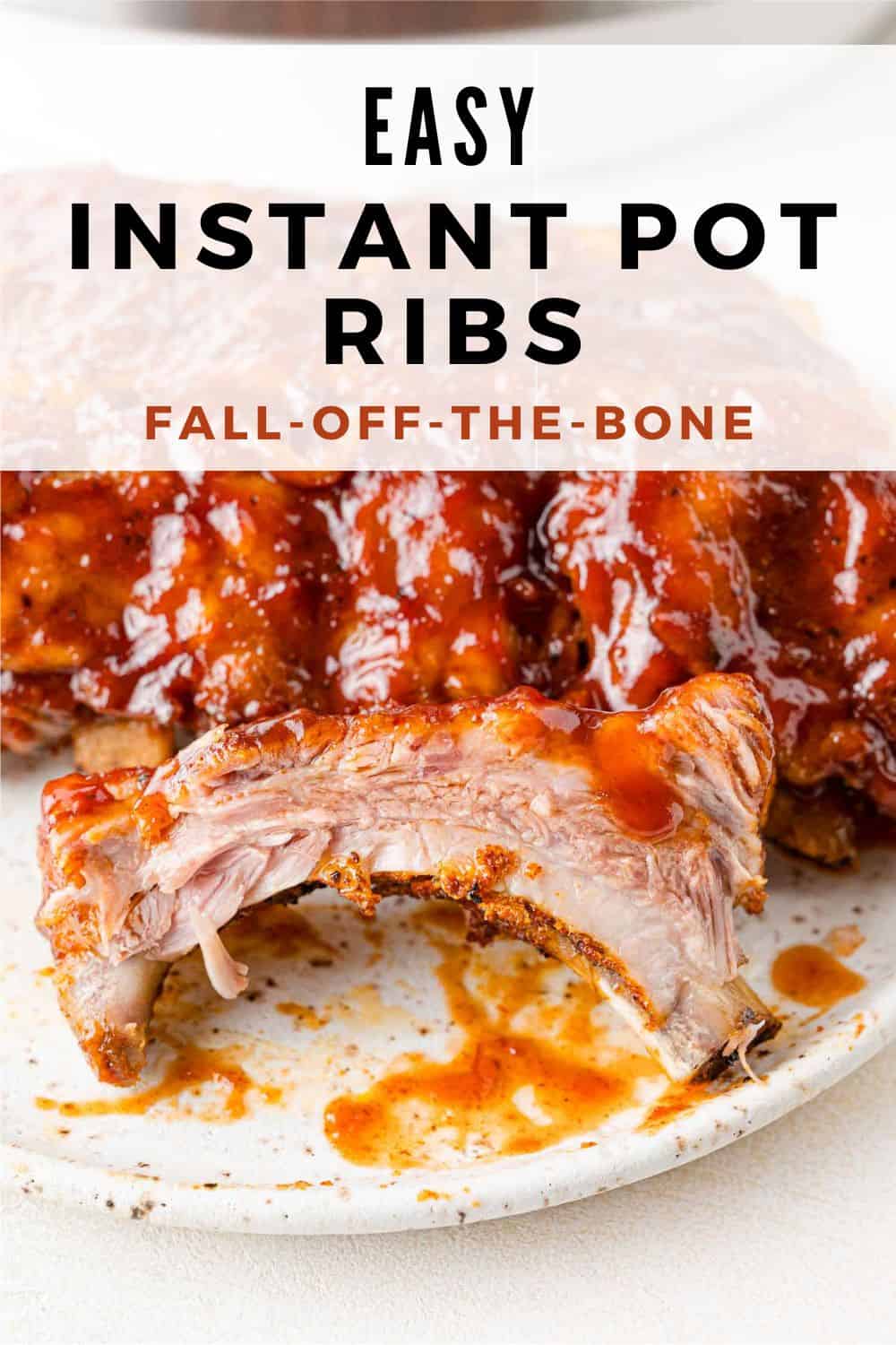 Instant Pot Ribs Pinterest graphic with text and photos.
