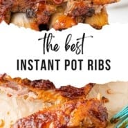 Instant Pot Ribs Pinterest graphic with text and photos.