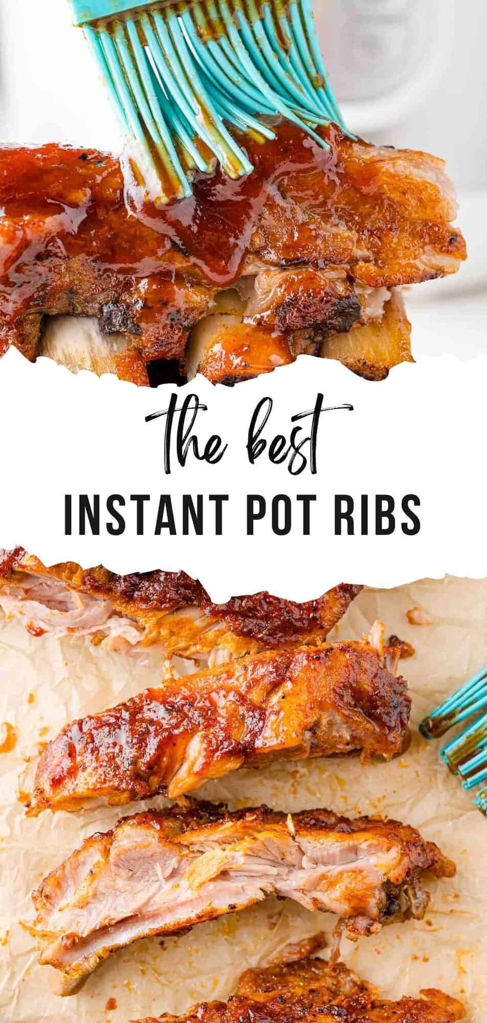 Instant Pot Ribs Pinterest graphic with text and photos.