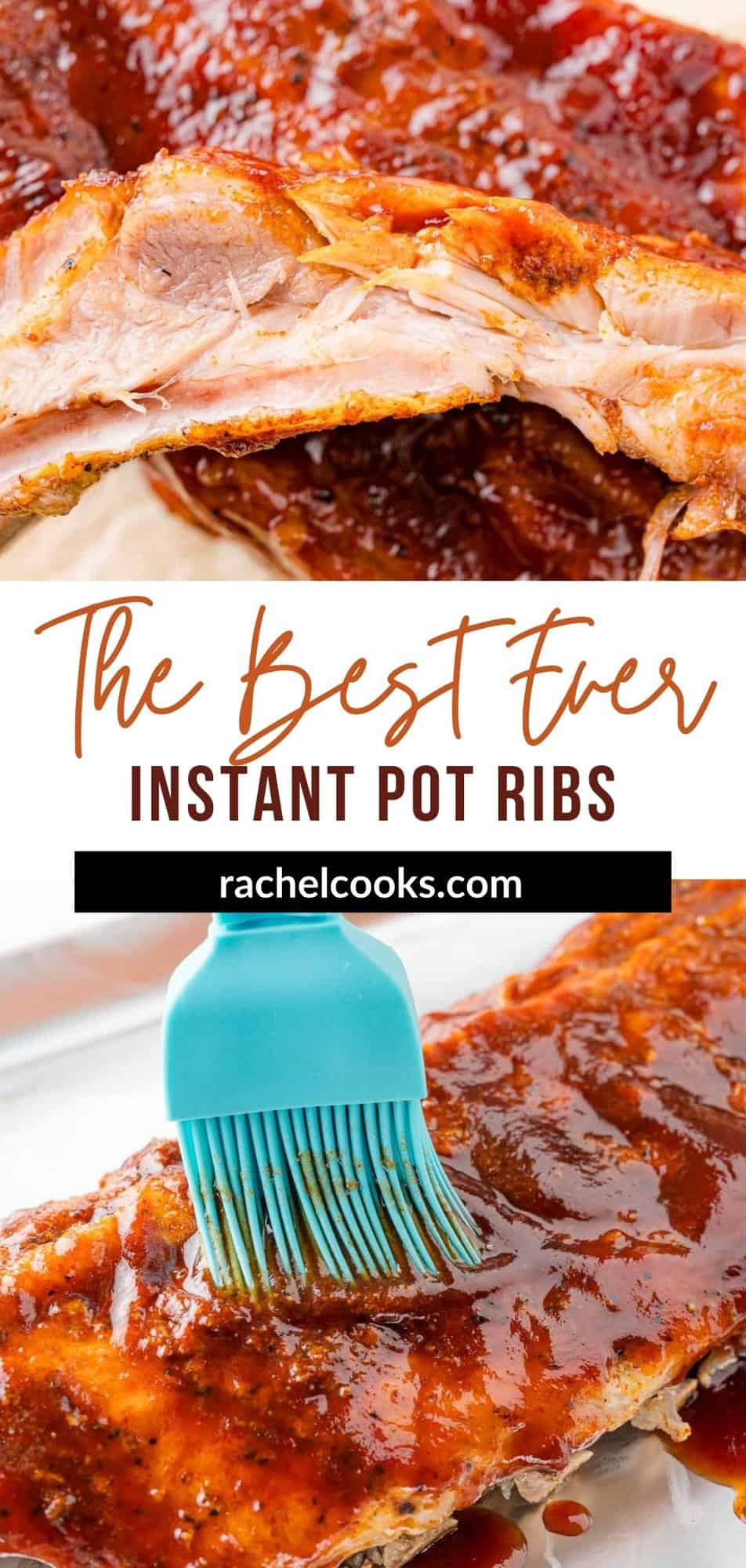 Instant Pot Ribs Pinterest graphic with text and photos.