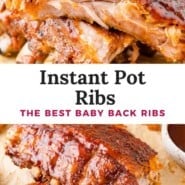 Instant Pot Ribs Pinterest graphic with text and photos.