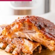 Instant Pot Ribs Pinterest graphic with text and photos.