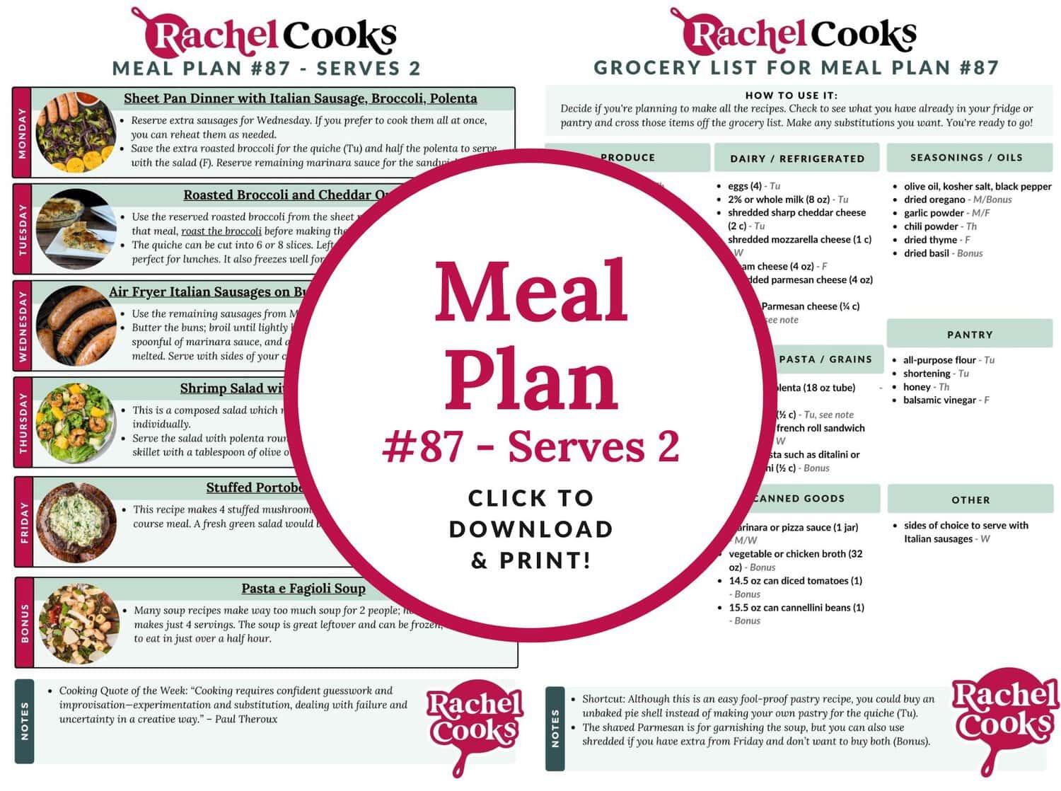 Meal plan 87 preview image, showing both pages.