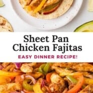 Sheet Pan Fajitas Pinterest graphic with text and photos.