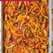 Sheet Pan Fajitas Pinterest graphic with text and photos.