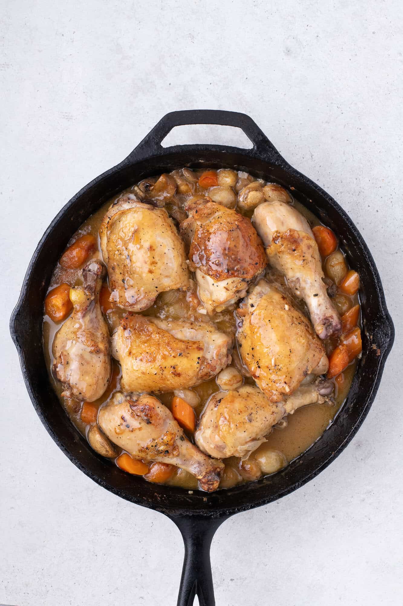Chicken in skillet, after cooking.