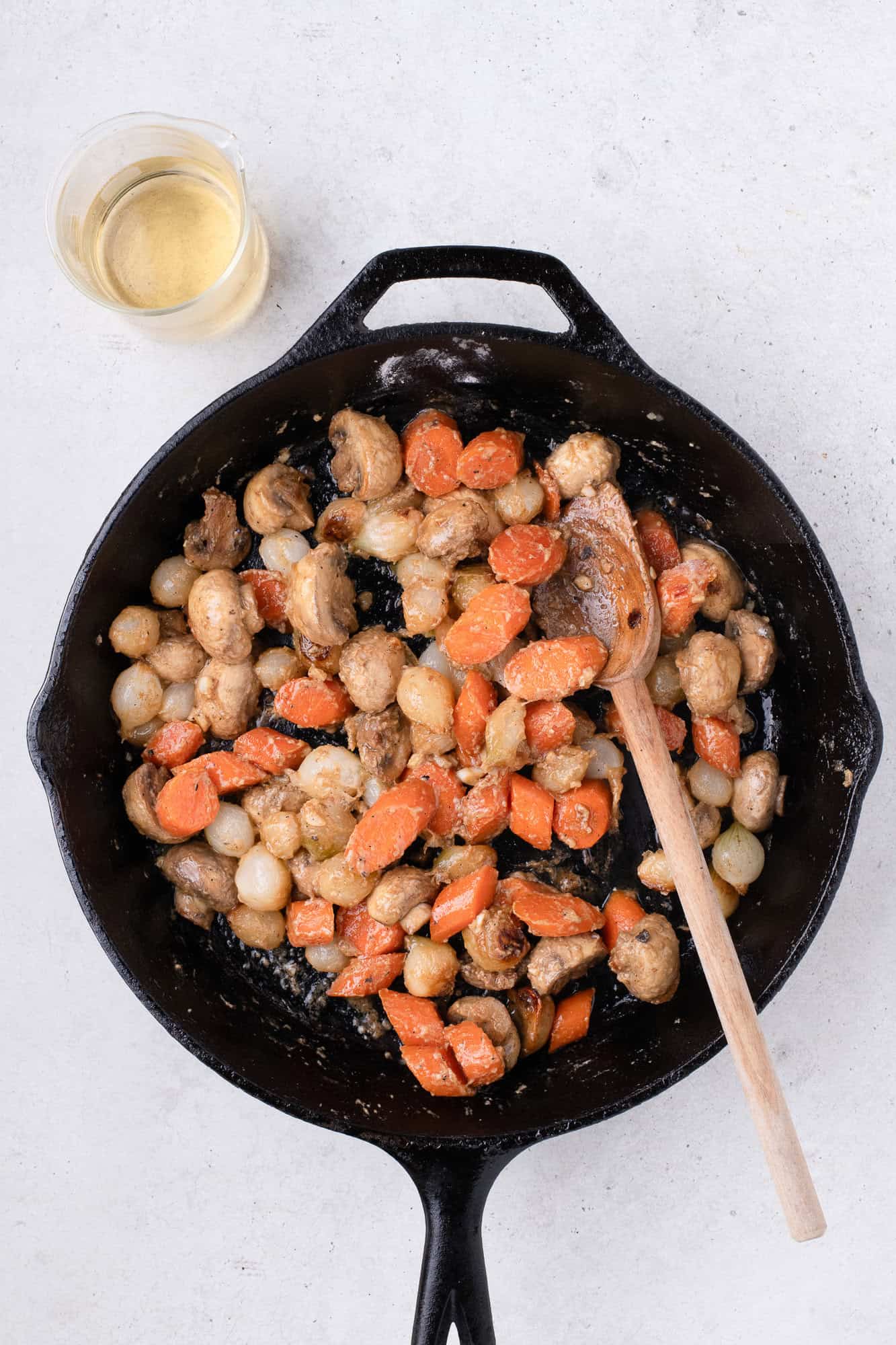 Flour and butter stirred into vegetables.