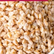 Instant Pot Farro Pinterest graphic with text and photos.