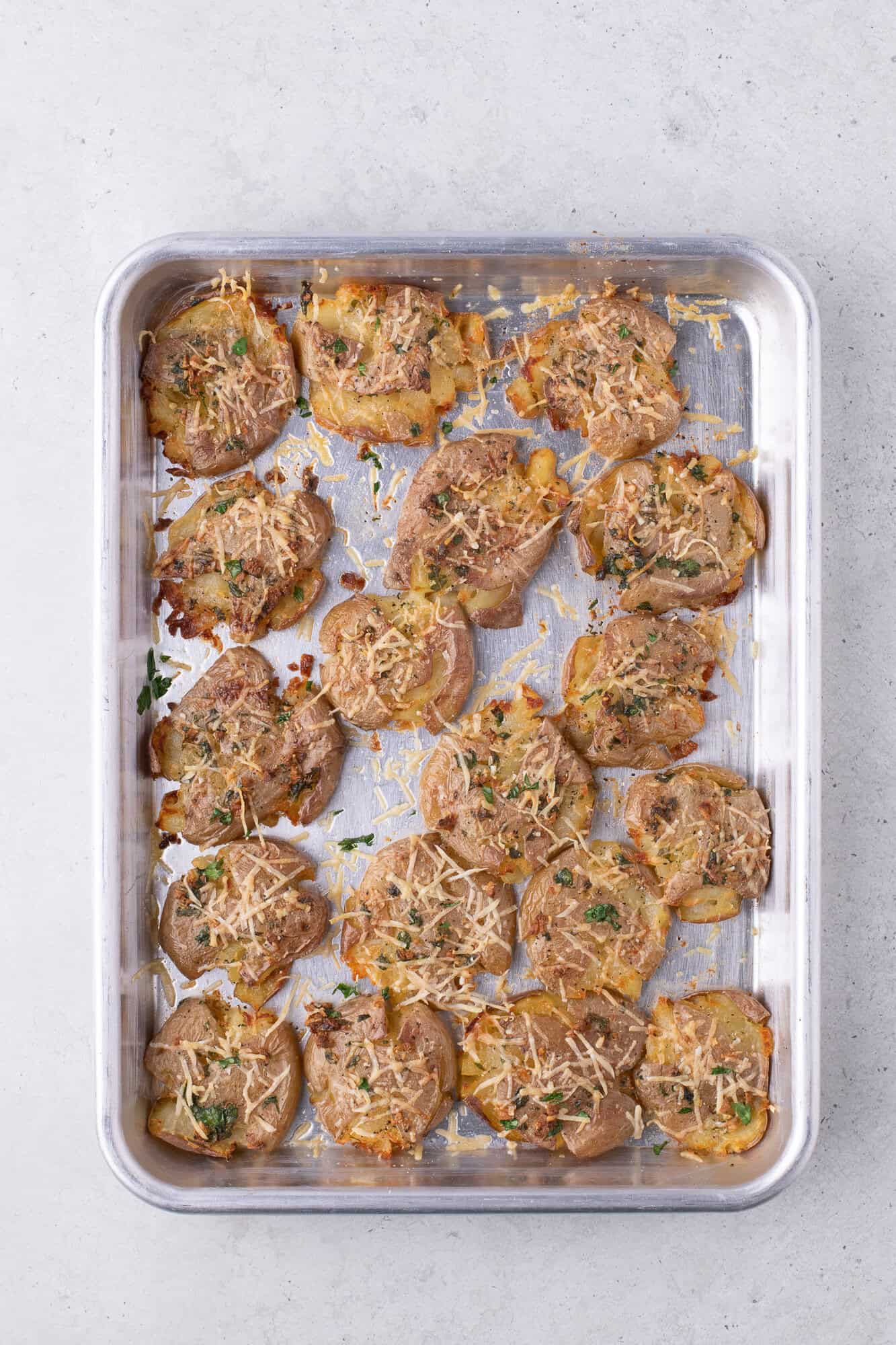 Baked smashed potatoes.