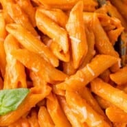 Vodka Pasta Pinterest graphic with text and photos.