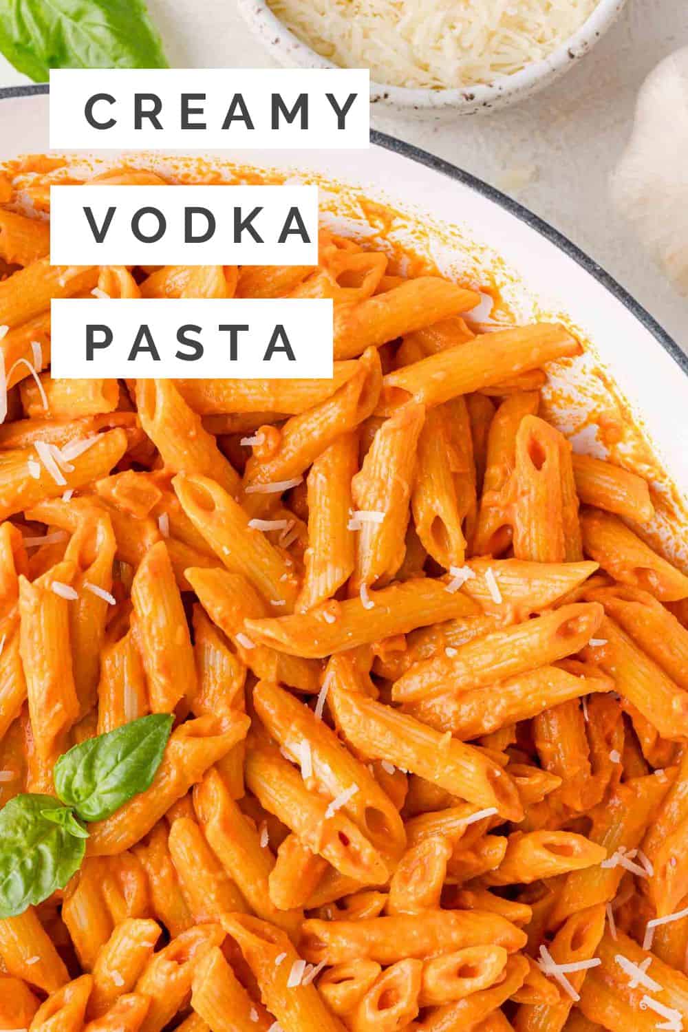 Vodka Pasta Pinterest graphic with text and photos.