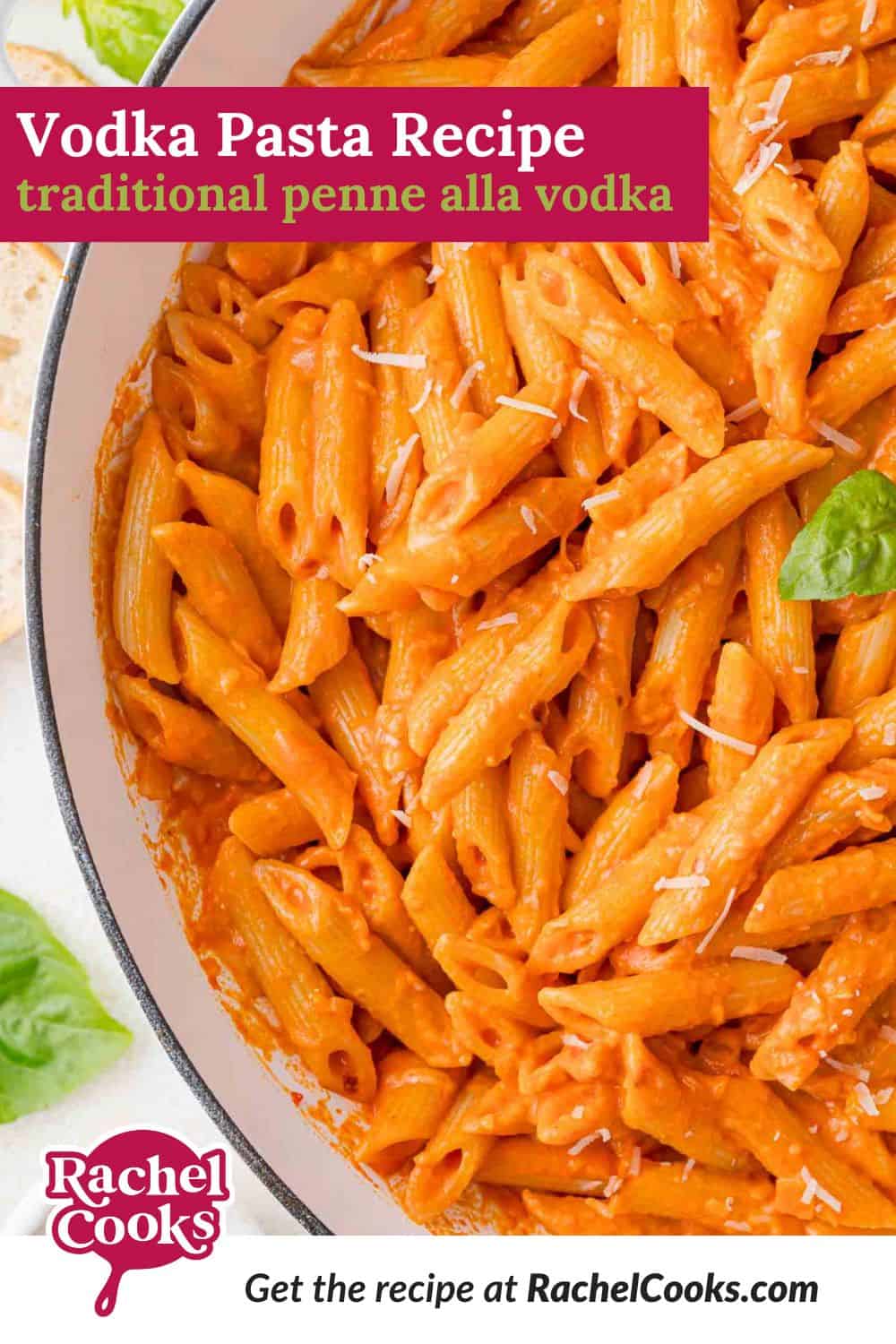 Vodka Pasta Pinterest graphic with text and photos.