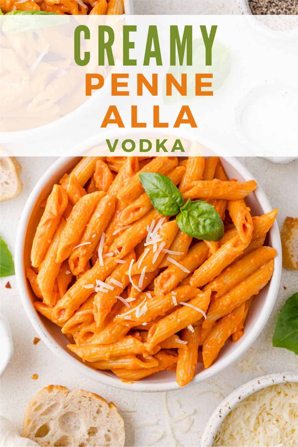 Vodka Pasta Pinterest graphic with text and photos.