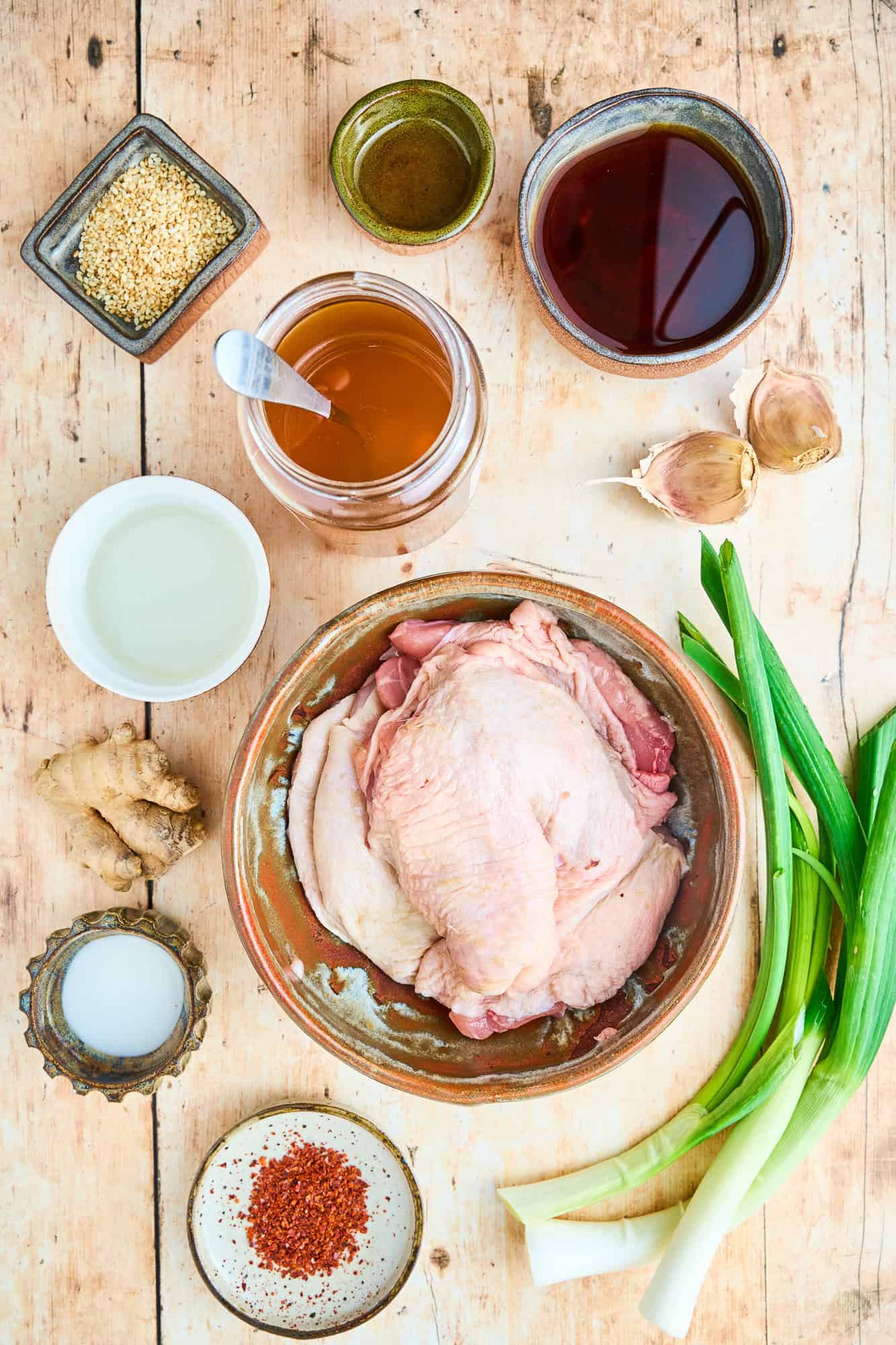 Overhead view of ingredients needed for recipe.