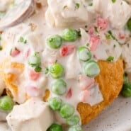 Chicken à la King Pinterest graphic with text and photos.