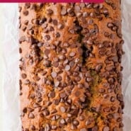 Chocolate Chip Banana Bread Pinterest graphic with text and photos.