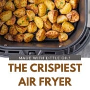 Air Fryer Potatoes Pinterest graphic with text and photos.