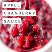 Cinnamon Apple Cranberry Sauce Pinterest graphic with text and photos.