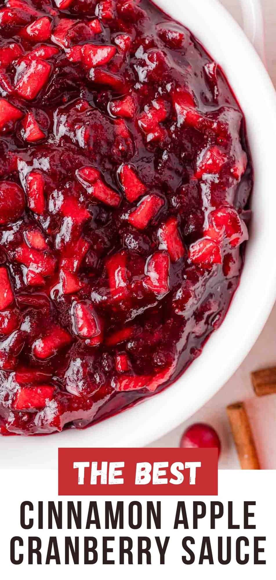 Cinnamon Apple Cranberry Sauce Pinterest graphic with text and photos.