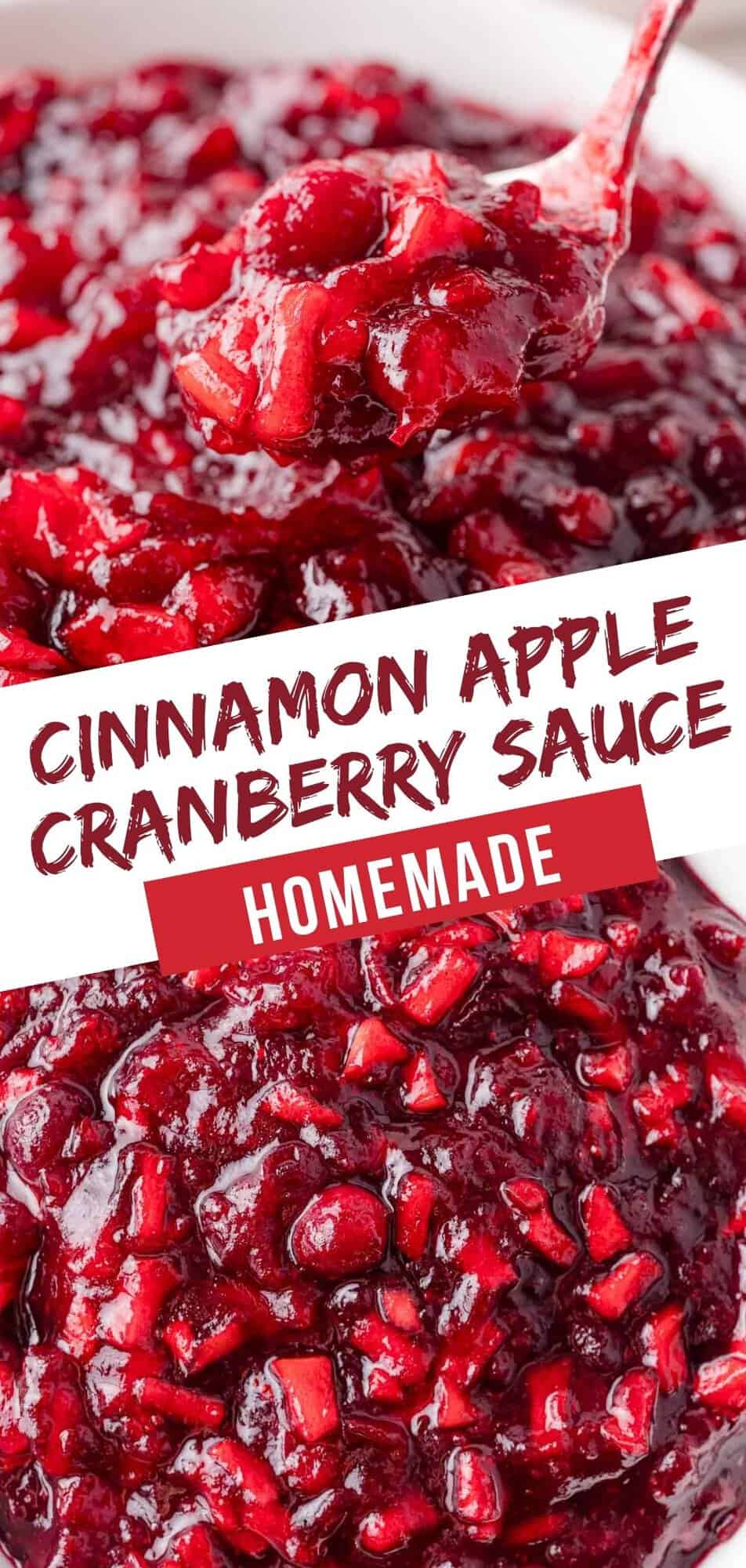 Cinnamon Apple Cranberry Sauce Pinterest graphic with text and photos.