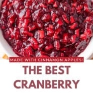 Cinnamon Apple Cranberry Sauce Pinterest graphic with text and photos.