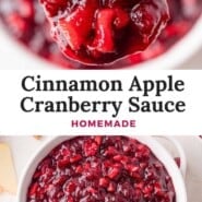 Cinnamon Apple Cranberry Sauce Pinterest graphic with text and photos.