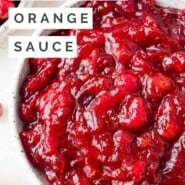 Cranberry Orange Sauce Pinterest graphic with text and photos.