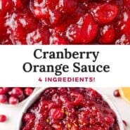 Cranberry Orange Sauce Pinterest graphic with text and photos.